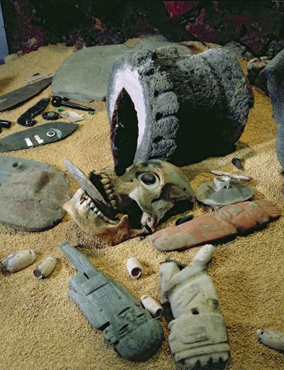 Aztec ritual objects from the south east corner of the Templo Mayor and dated to 1469-81 by Aztec